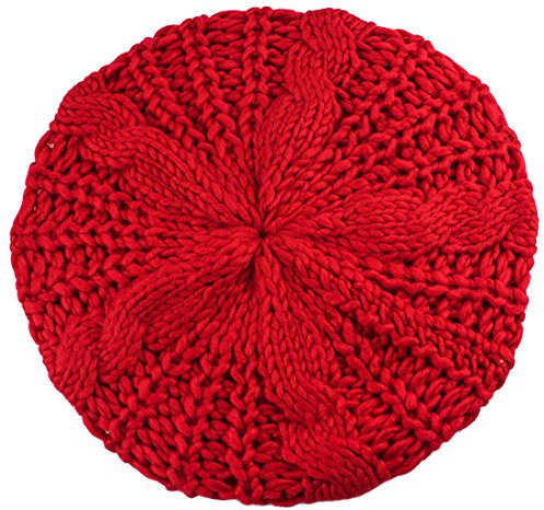 Bluelans® Baskenmütze für Damen, gestrickt, mit Flechtmuster, groß, Wollmütze, Häkelmütze, Skimütze Gr. Einheitsgröße, rot