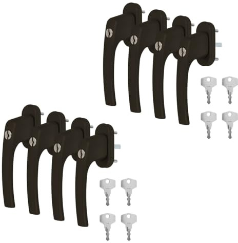 8 x Alu Fenstergriff in Braun RAL 8019 abschließbar - Stiftlänge 40mm