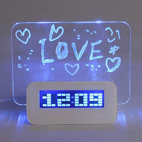 Baban-LED-Digital-Wecker/Kalender/Thermometer, fluoreszierendes Memo-Board und Textmarker, mit 4 USB-Ports, blau