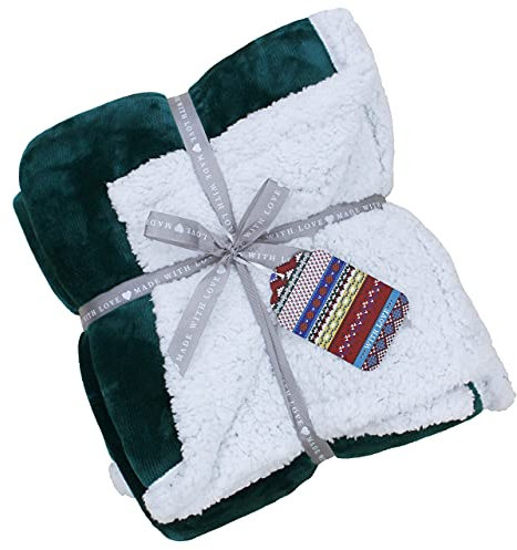 Riva Paoletti Luxe Sherpa Throw - Teal Blue - Velvet Feel Microfleece Front - 250gsm Sheepskin Reverse - Heavyweight - Machine Washable - 100% Polyester - 127 x 152cm (50 x 60 inches)