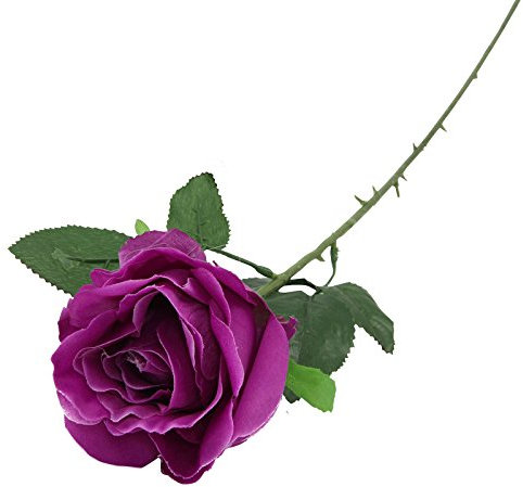 Large Open Artificial Roses - Single Stem Flowers Wedding Home Fake Silk[Purple,160126021-6]