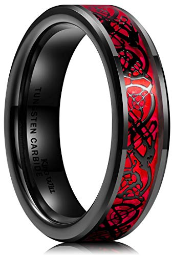 King Will Dragon 8mm Red & Black Celtic Dragon Tungsten Carbide Mens Wedding Band Ring Comfort Fit 9.5