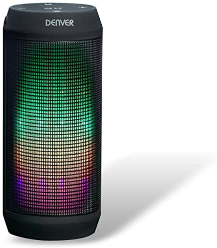 Denver BTL-62 – Altavoz Portátil con Efectos de Luz Incorporados, Bluetooth, Radio FM, Entrada AUX, Batería Recargable, Negro