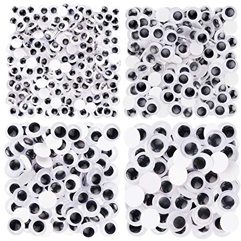 Occhi mobili autoadesivi per lavori artistici, 300 pezzi, varie dimensioni (6 mm, 8 mm, 10 mm, 12 mm)