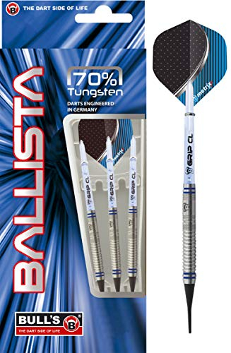 Bull's Soft Dart, sehr guter Einsteigerdart aus 70% Tungsten, Dartset aus 3 Dartpfeilen, gradlinig & angenehmer Grip, der Dart für jedermann. Moderne Optik mit transparentem Schaft., blau, 18g
