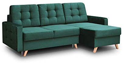 mb-moebel Ecksofa Sofa Eckcouch Couch mit Schlaffunktion und Bettkasten Ottomane L-Form Schlafsofa Bettsofa Polstergarnitur - CARLA (Eckosfa Rechts, Dunkelgrün)