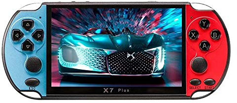 Console di Gioco Portatile X7 PLUS Con Doppio Joystick da 5,1 Pollici - 8 GB, 1000 Giochi Integrati, 32/64/128 Bit (Rosso + Blu)