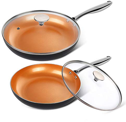 MICHELANGELO Set di padelle antiaderenti con Coperchio, Padella Realizzata in Rame con Rivestimento in Titanio Ultra Antiaderente, Compatibile con Sistema ad induzione, Misure 20 cm e 26 cm