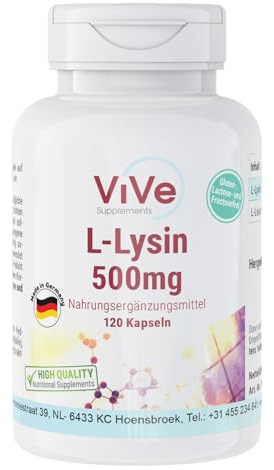 Lysin 500mg Kapseln - 120 Kapseln - Hochdosiert - Vegan | Qualität aus Deutschland von ViVe Supplements