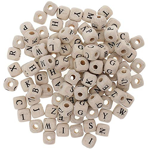 POFET 300pcs 10mm Holzwürfel Buchstaben Perlen Quadratische Holzperlen für DIY Handwerk Schmuck Herstellung Kinderspielzeug - Multicolor