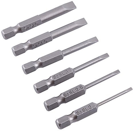 Oumefar Screwdriver Bits Set, Slotted Tip Flat Head Magnetic 6Pcs S2 Alloy Steel 50mm 2.0-6.0mm 0.25 Hex Shank Screwdriver Bits - & Portable & Lightweight Tool