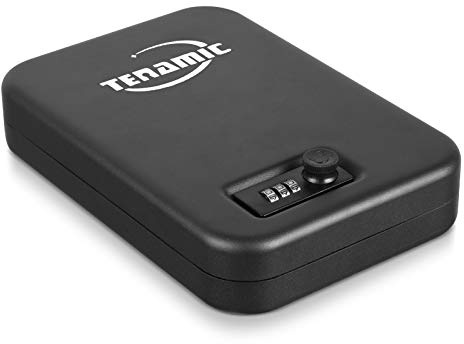 TENAMIC Pistol Safe, Portable Travel Gun Safe, Solid Steel Handgun Lock Box for Home, Gun Safes for Car, Black