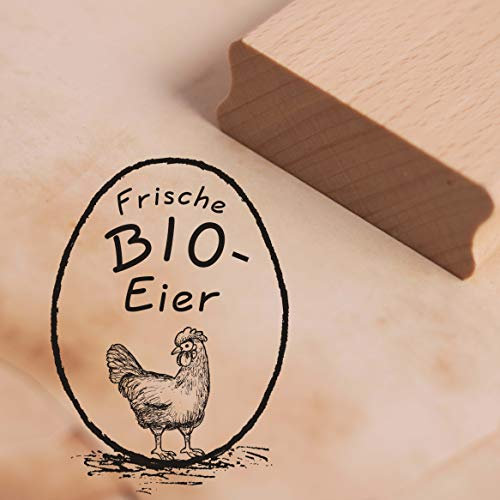 Stempel Frische Bio Eier - Motivstempel Huhn ca. 28 x 38 mm