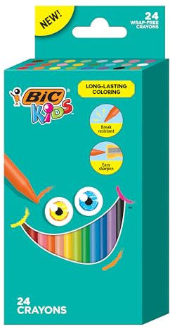 BIC® Crayones para colorear para niños, colores surtidos, paquete de 24 crayones