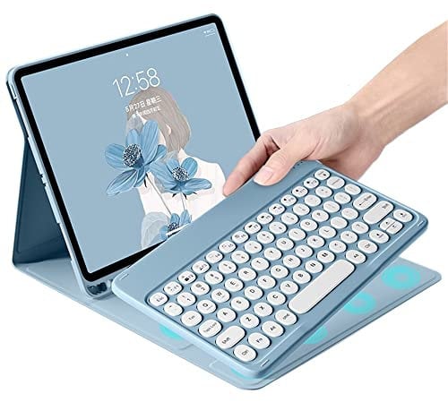2022 iPad Pro 11 4th 3rd 2nd Generation Keyboard Case Cute Round Key Color Keyboard Wireless Detachable BT Keyboard Cover with Pencil Holder for iPad 11 Pro 2021 2020 2018 (Blue)