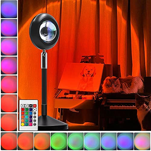 YouOKLight Sunset Lamp with 16 Colors, Brightness Adjustable, Remote Control, USB Charging, Projection Night Light for Home, Living Room, Party