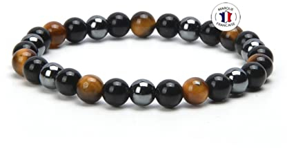 BRACELET TRIPLE PROTECTION PIERRES NATURELLES | Bracelet Extensible | Oeil de tigre - Obsidienne noire - Hématite (6mm)