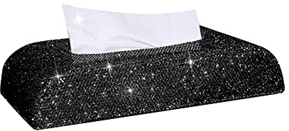 Herbests Bling Auto Tissue Box, Strass Glitzer PU Leder Rechteckig Taschentuchbox Taschentuchspender Kosmetiktücher Kosmetiktücherbox Servietten Organizer für Zuhaus Esszimmer, Schwarz, (HER00121975)