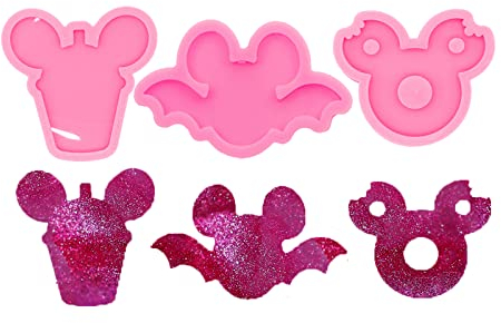 AMZTOART 3pc Silicone Resin Phone Grip Cup Molds, 1.5in Mouse with Ear Bitten Off Shaped Mould Crafting Art on Top Phone Grip, Glossy Epoxy Mold for Badge Reel