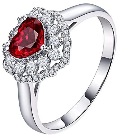 Daesar Verlobungsring Damen Weißgold 750, Trauringe Herz mit 0.5ct Rubin Ring Weißgold mit Diamant Gr.52 (16.6)