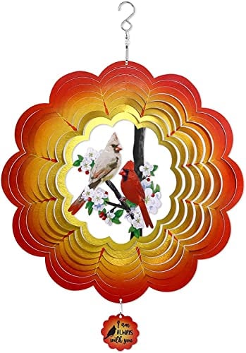 Windspiel 3D Wind Spinner,Rote KardinalVogel,Edelstahl Indoor Outdoor Deko Party Kinetic Yard Art Dekorationen 3D Crafts Ornamente geformte hängende Wind Spinner,Gedenkgeschenkidee für Frauen