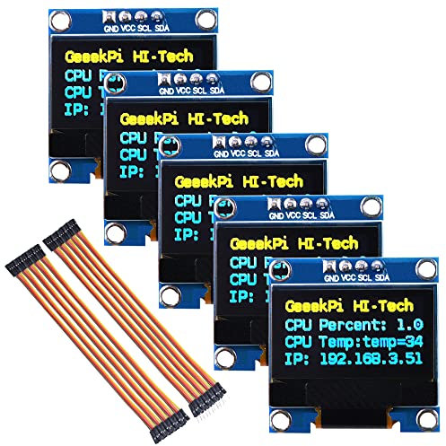 GeeekPi 5Pcs OLED Display Module I2C IIC 128X64 Pixel 0.96 Inch Display Module Yellow Blue Two-Color Display Compatible with Raspberry Pi Arduino 51 Series MCU STM32 R3 and Mega