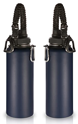 Volhoply 1200ml Isolato Borraccia Termica 2 Confezioni,Bottiglia in Acciaio Inox con Cinturino in Paracord, Bottle a Doppia Parete,Bottiglie Sportive per Bambini,Scuola(Marina Militare,2 set)