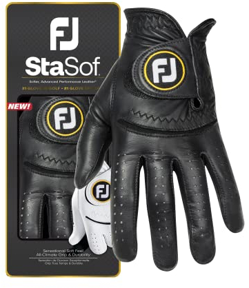 FootJoy Men's StaSof Golf Glove, Black, Large, Worn on Left Hand