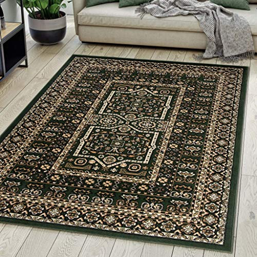 Mazovia Orientalisch Vintage Teppich - Kurzflor - Weich Traditioneller Teppich für Wohnzimmer, Schlafzimmer, Esszimmer - ÖKO-TEX Wohnzimmerteppich - Teppiche - Grün 140 x 200 cm