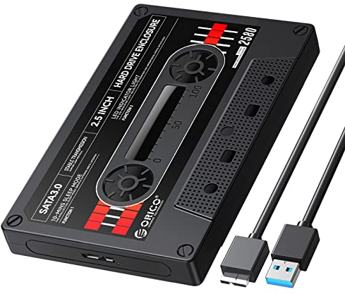 ORICO 2,5'' Boîtier Disque Dur USB3.0 vers SATA, Tape-Retro Boîtier pour Disque Dur Externe pour Disque Dur SSD de 7/9,5 mm, Supporte UASP et Une Capacité Jusqu'à 6TB, Noir(2580U3-V1-BK)