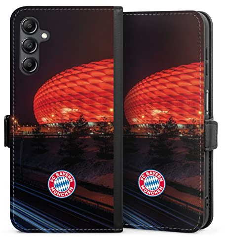 Klapphülle kompatibel mit Samsung Galaxy A 14 5G Handyhülle aus Kunst Leder schwarz Flip Case FC Bayern München FCB Stadion