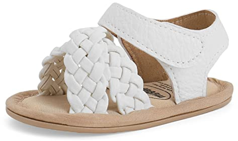 LACOFIA Baby Girls Sandals First Walking Shoes Anti-Slip Infant Summer Shoes White 3-6 Months