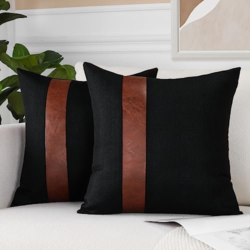 JOTOM Kissenbezüge Dekorative Leinen Leder Kissenbezug Geometrische Stil Dekokissen Sofakissen Kissenhülle für Couch Sofa Outdoor (40 x 40 cm, Schwarz B)
