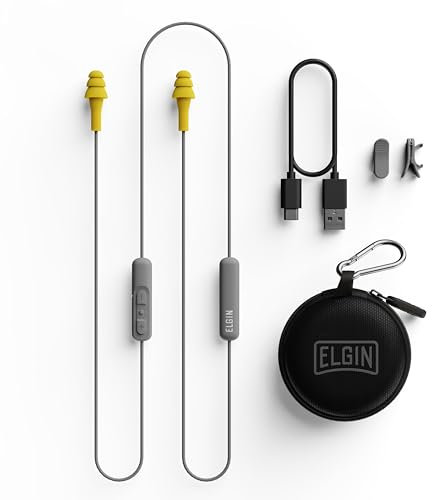 Elgin Ruckus Écouteurs Bluetooth sans fil avec réduction du bruit 25 dB et micro antibruit, batterie de 12 heures, IP65, protection auditive conforme à la norme OSHA, sécurité au travail