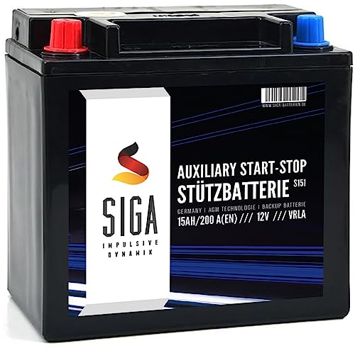 SIGA Stützbatterie 15V 12Ah AGM Batterie Backup Batterie CX23-10C655-AC 12V 15Ah 200A/EN EK151 524201 Longlife Technologie sofort einsatzbereit vorgeladen auslaufsicher wartungsfrei