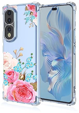 COMAKU Custodia per Honor 90 5G trasparente con design morbido TPU antiurto sottile motivo floreale goffrato Cover posteriore protettiva - Fiore