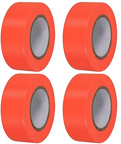 PATIKIL Markierung Klebeband 1x98' 4 Pack PVC Nichtkleber Neon Markierungsband für Bäume Vermessung Grenzen Draußenweg Orange