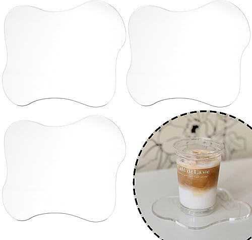 MaehSab Ins Lot de 3 Dessous de Verre irréguliers en Acrylique Transparent pour Boissons, Tasses à café, Accessoires pour Photographie, Joli Dessous de Verre pour Bureau