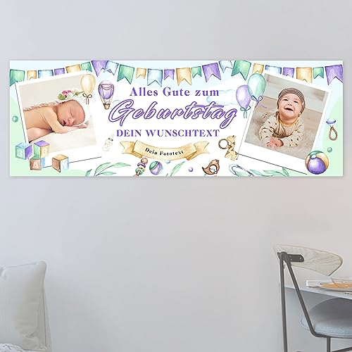 Naispanda Geburtstagsbanner mit Personalisierung, Alles Gute zum Geburtstag-Banner, Personalisierbar mit Deinen Fotos und Texten, Geburtstags Banner mit Eigenem Foto, Namen und Jahreszahl