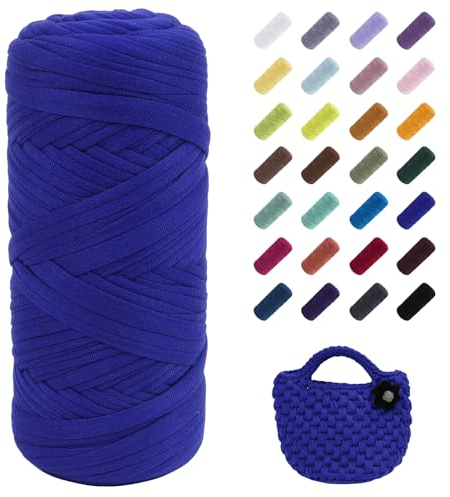 Uiopa T-Shirt Garn, 200g Bändchengarn zum Stricken und Häkeln, Dickes Ribbon Garn Crochet Yarn für Häkeltaschen/Körbe/Teppiche, Heimdekoration, DIY-Kunsthandwerk (Königsblau)