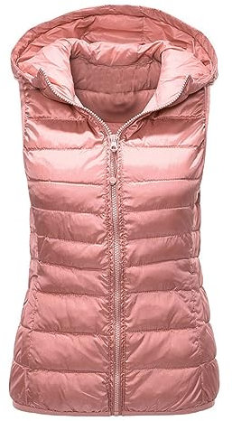 Womens Packable Down Gilet Water, Lightweight, Extra Warm Bodywarmer With Zip Up Pockets, Windproof Full-Zip for, Mountaineering, & Casual (Pink, L)