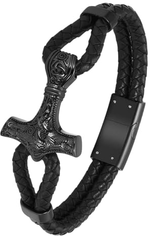 VCCWYQK Viking Thor's Hammer Urnenarmband für Asche für Männer geflochtenes Lederarmband Manschette Armreif Memorial Urne Schmuck Beerdigung Keepsake Geschenk