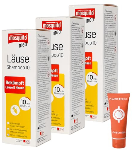 Mosquito med Läuse Shampoo 10, 3x 200 ml I Bekämpft Kopfläuse und Nissen I praktische Anwendung I Läusemittel I Familiengröße I Spar-Set plus Pharma Perle give-away (3x 200 ml)