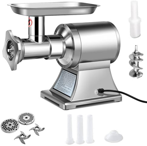 GiantexUK Electric Meat Mincer Grinder, Stainless Steel Sausage Maker | with 750W Copper Motor, 2 Cutting Plates, Sausage & Kibble Kit, Heavy Duty Commercial Food Grinding Mincing Machine for Home