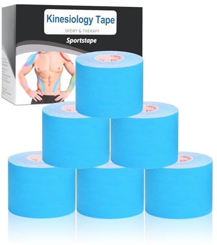 Gotaqery Kinesiotapes 6 Rollen, Kinesiologie Tape (5cm x 5m), wasserdichtes & elastisches Kinesio Tape für Sport für Knöchel, Knie, Schulter und Ellenbogen, Hautfreundlich Tapes (Blau)