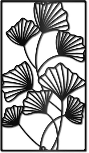 CREATCABIN Ginkgo-Blatt-Wanddekoration Metall,Schwarze Blätter,Wandbehang,Dekor,Eisen-Wandkunst,Minimalistische Ginkgo-Linien,Silhouette,Skulptur,Dekoration,Schild,Rechteckiger Rahmen Für Yoga,30x20cm