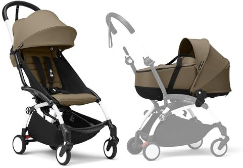 Stokke YOYO3 Kinderwagen mit Liegewanne - Enthält weißem Rahmen, YOYO 6 + Textilset (Toffee) & Liegewanne (Toffee)