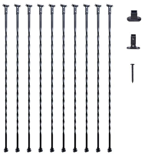 VEVOR Balaustres de Metal para Escaleras Barras Decorativas de Acero Galvanizado de 1122mm 10 Balaustres de Seguridad Huecos Estilo Torcido con Zapatos Tornillos para Barandilla de Escalera en Caracol