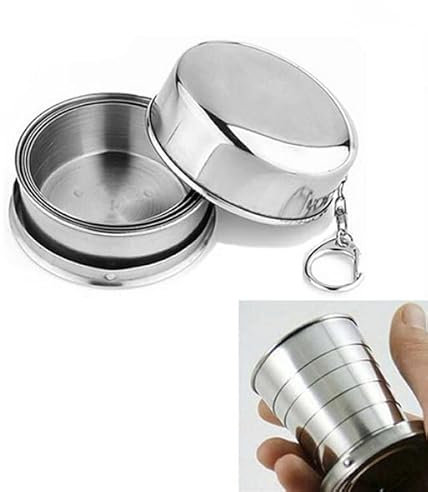 BICCHIERE TELESCOPICO ACCIAIO PIEGHEVOLE tazza campeggio trekking portachiavi