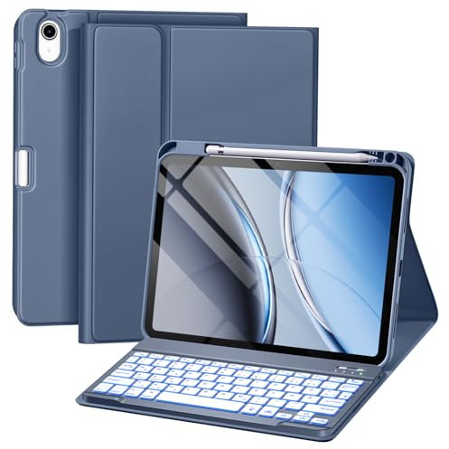 drivego Hülle mit Tastatur für iPad 11 Generation A16/10 Generation (11/10.9 Zoll, 2025/2022), 7-farbige Beleuchtung Magnetische Tastatur für iPad 11./10. Gen Hülle mit Stifthalter, BlauGary